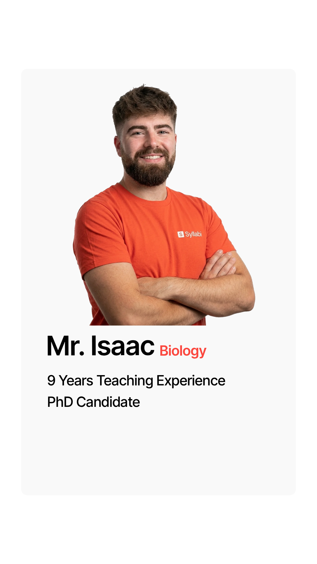 Mr. Isaac, Biology, 9 years teaching experience, PhD candidate