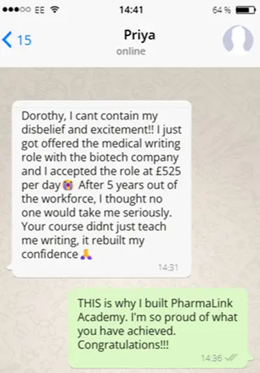 Student message about securing a £525 per day contract
