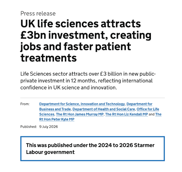 UK pharma investment announcement