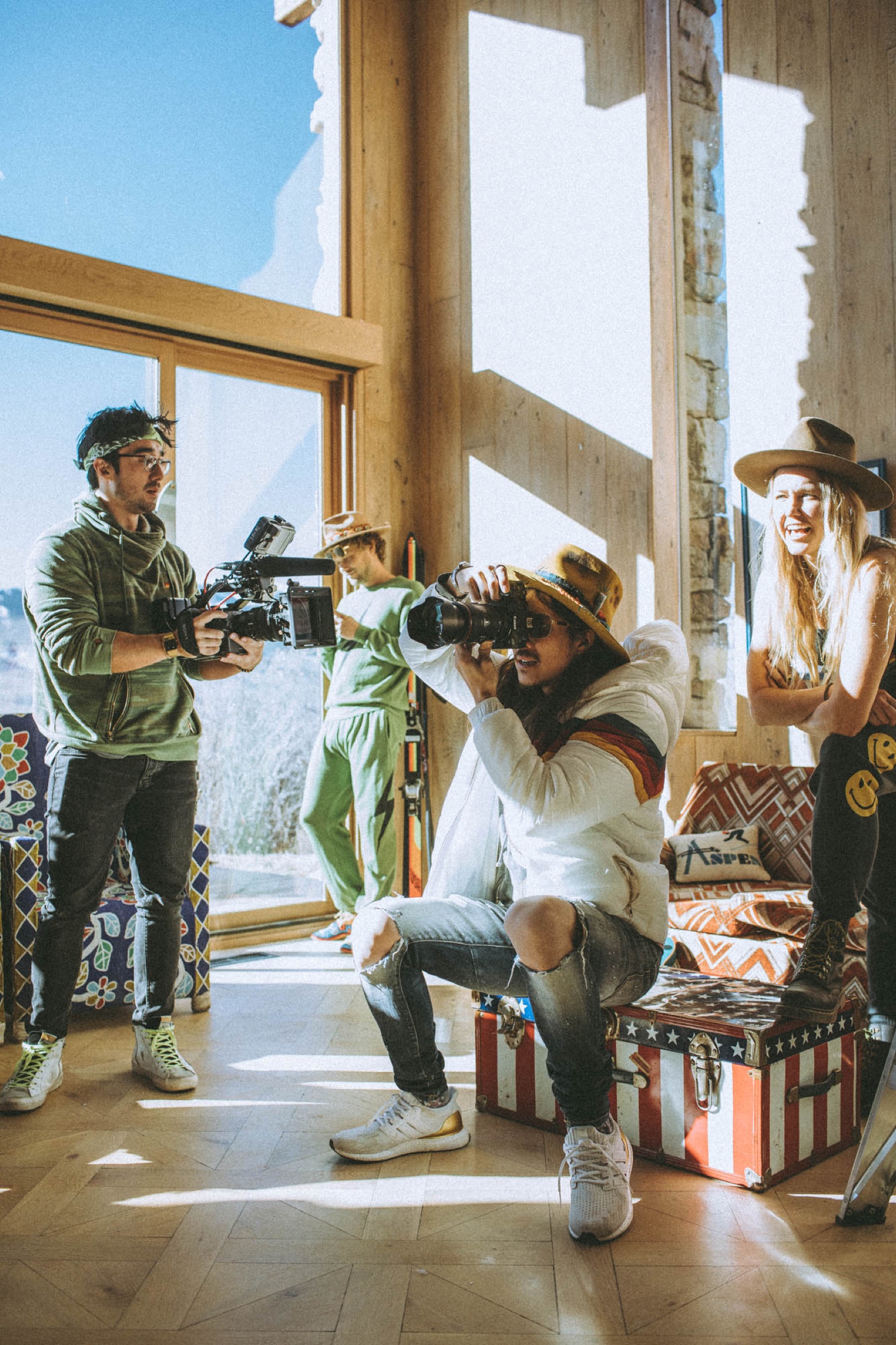 Nick Onken photographing a subject on set