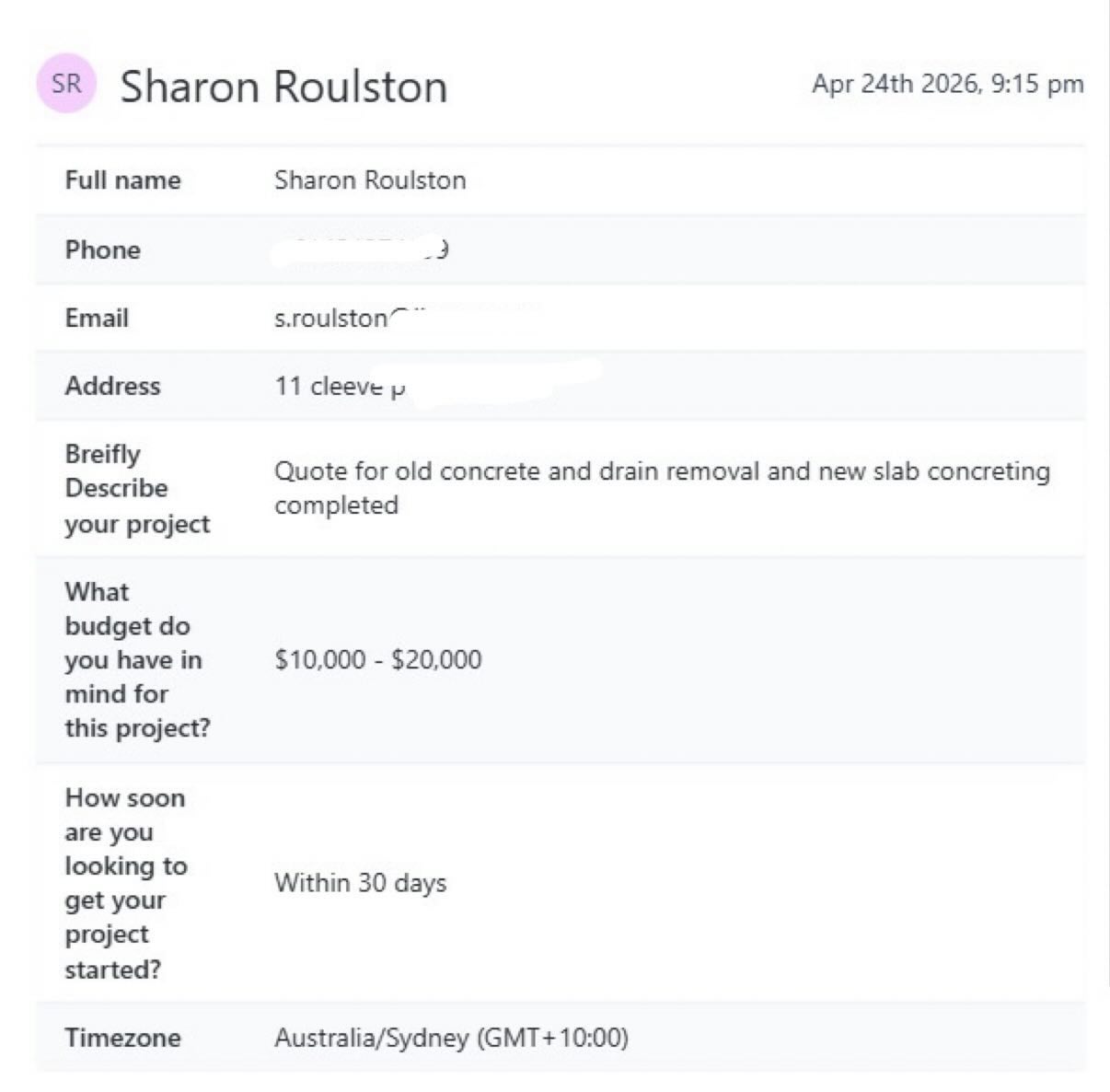 Lead form submission