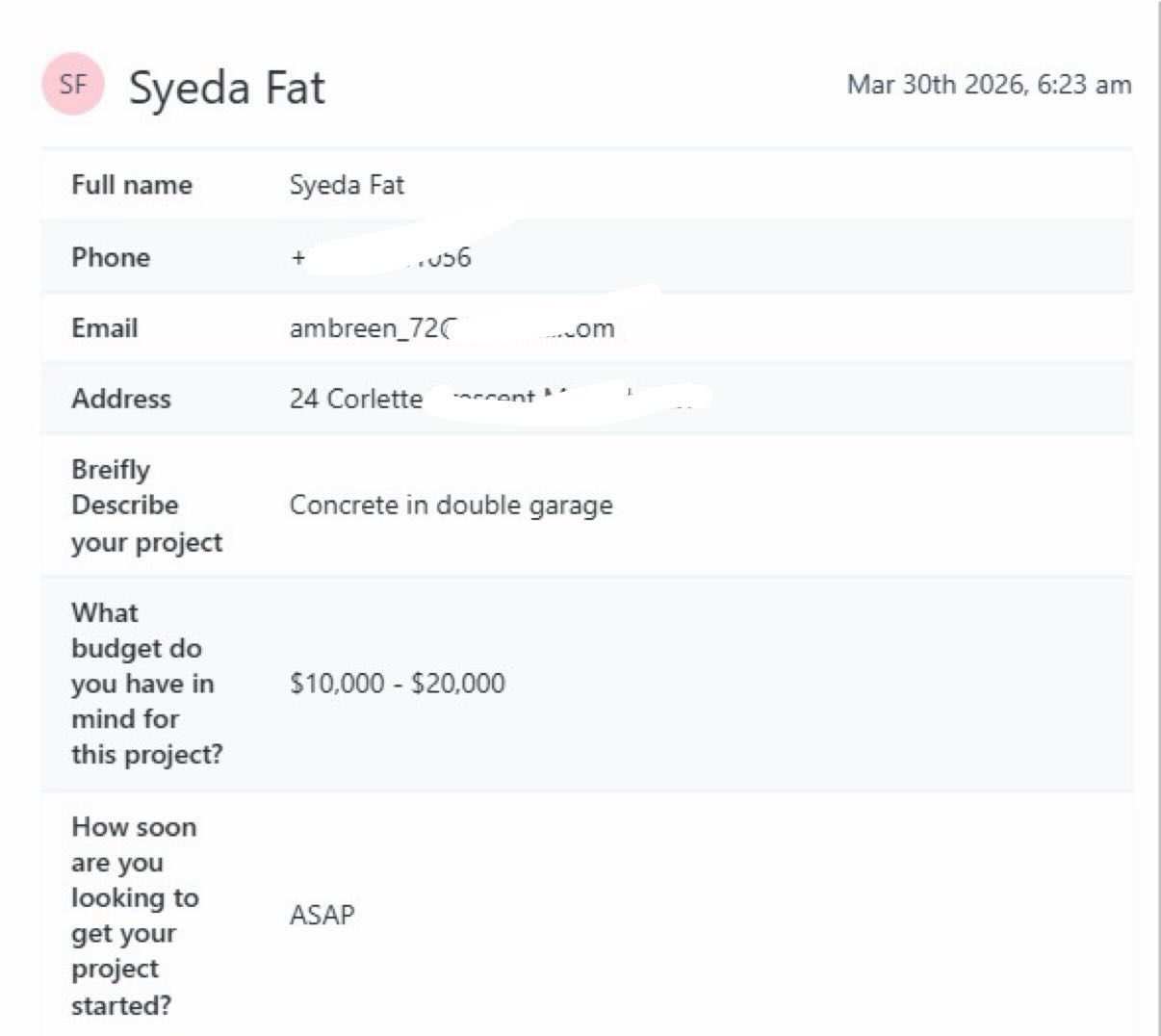 Lead form submission