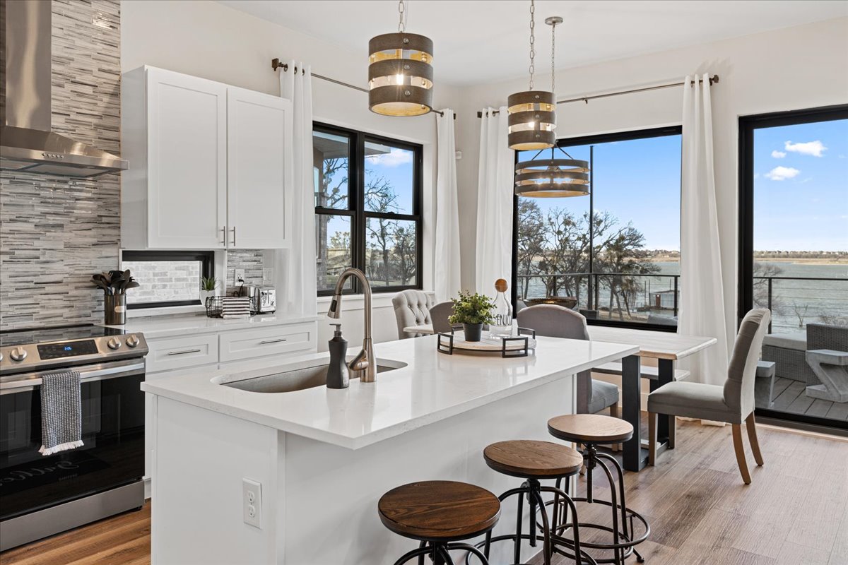 staged kitchen of a short-term rental