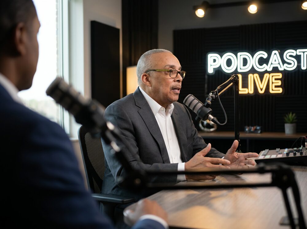Gary O. Shelton recording a live podcast appearance