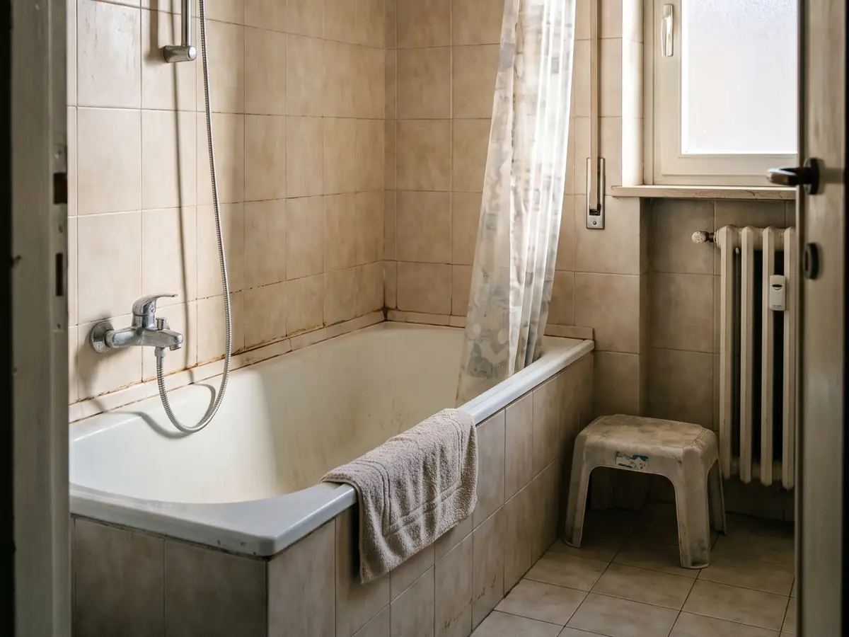 Vecchia vasca da bagno con tenda