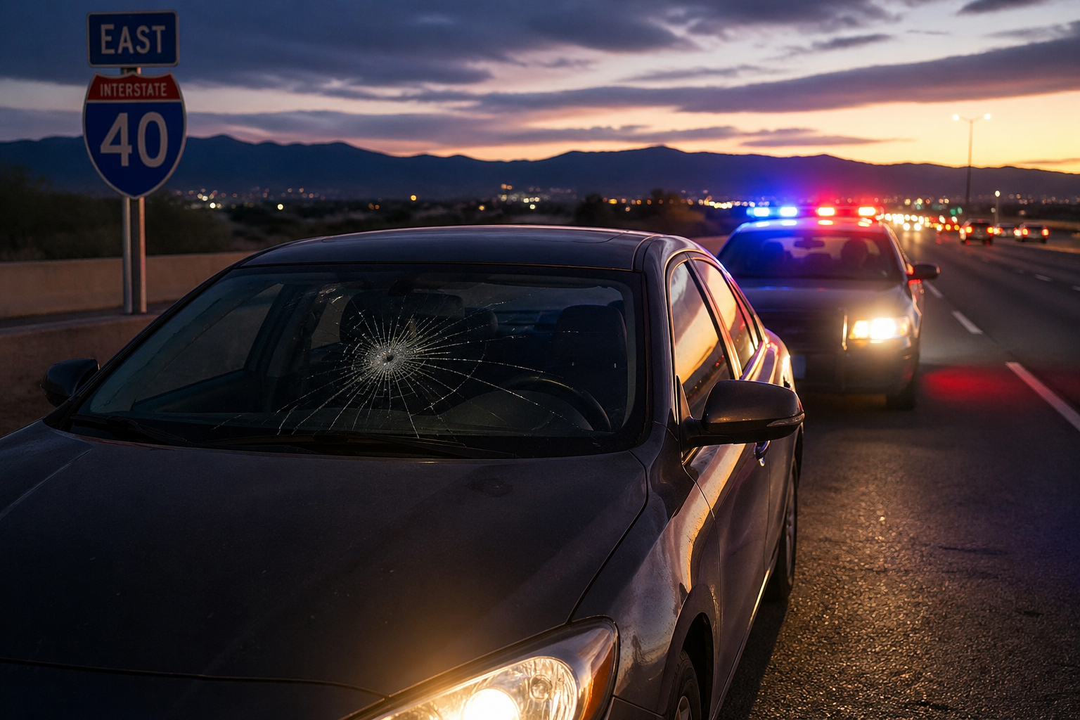 Twilight roadside encounter on highway