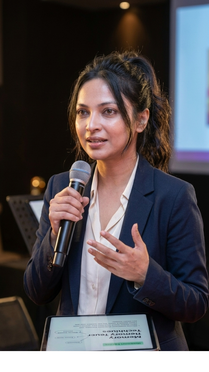 Oyendrilla Guptaa with a blank page and a textbook