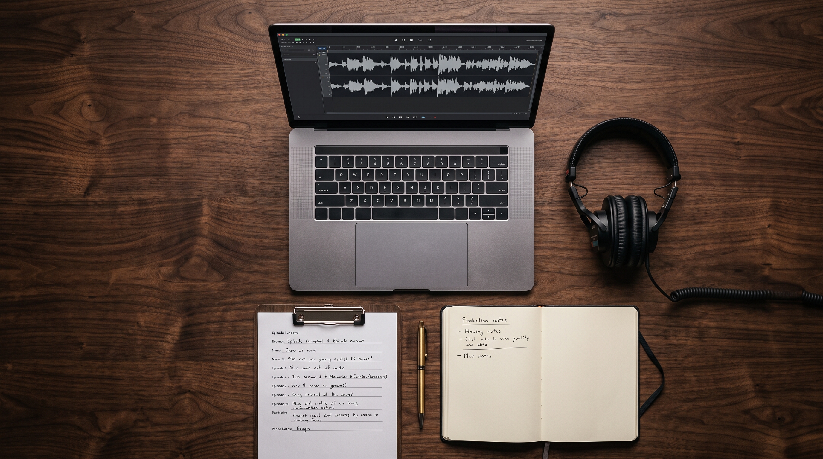 Production setup for recording evergreen podcast episodes on-site