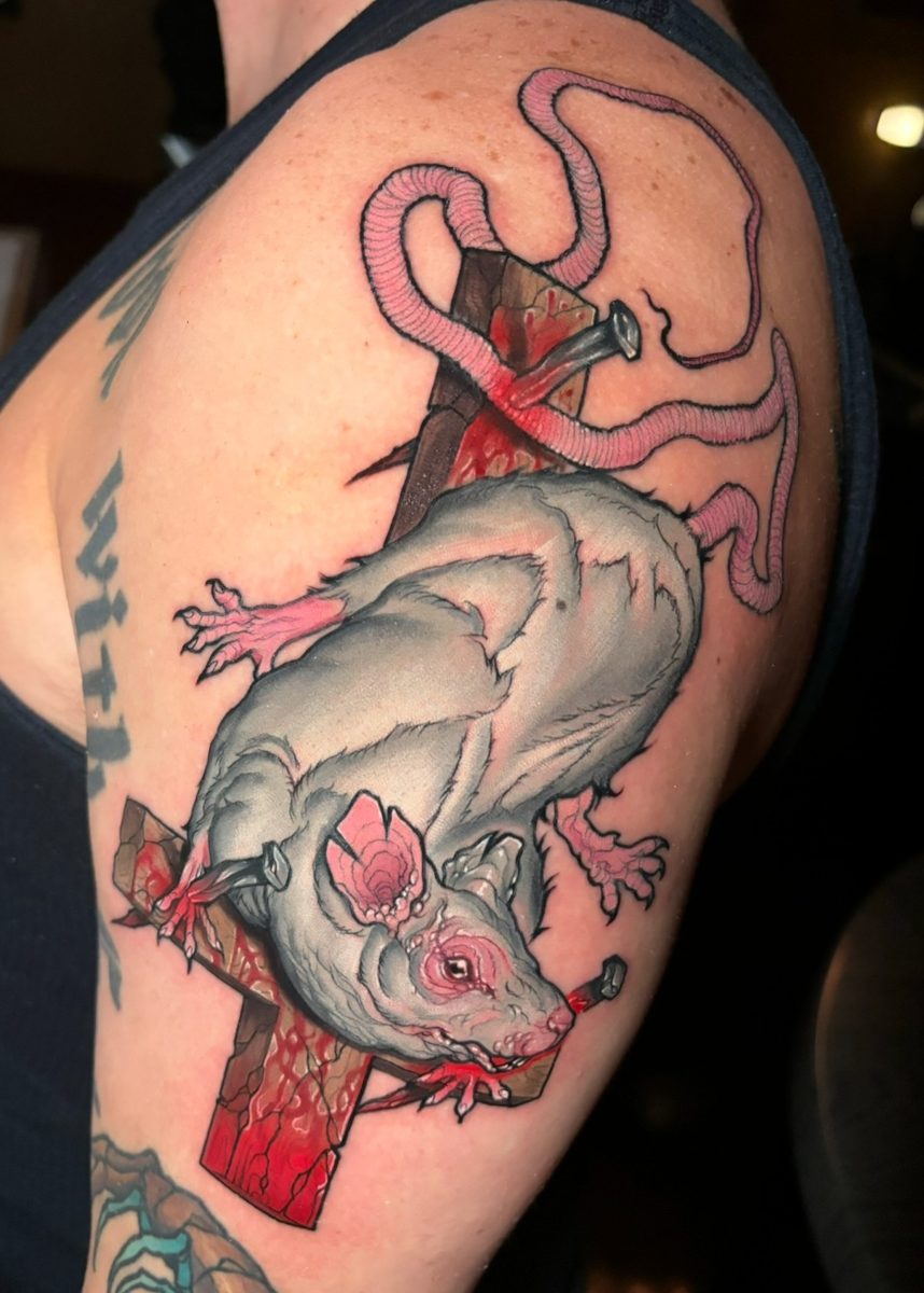 Crucified rat tattoo
