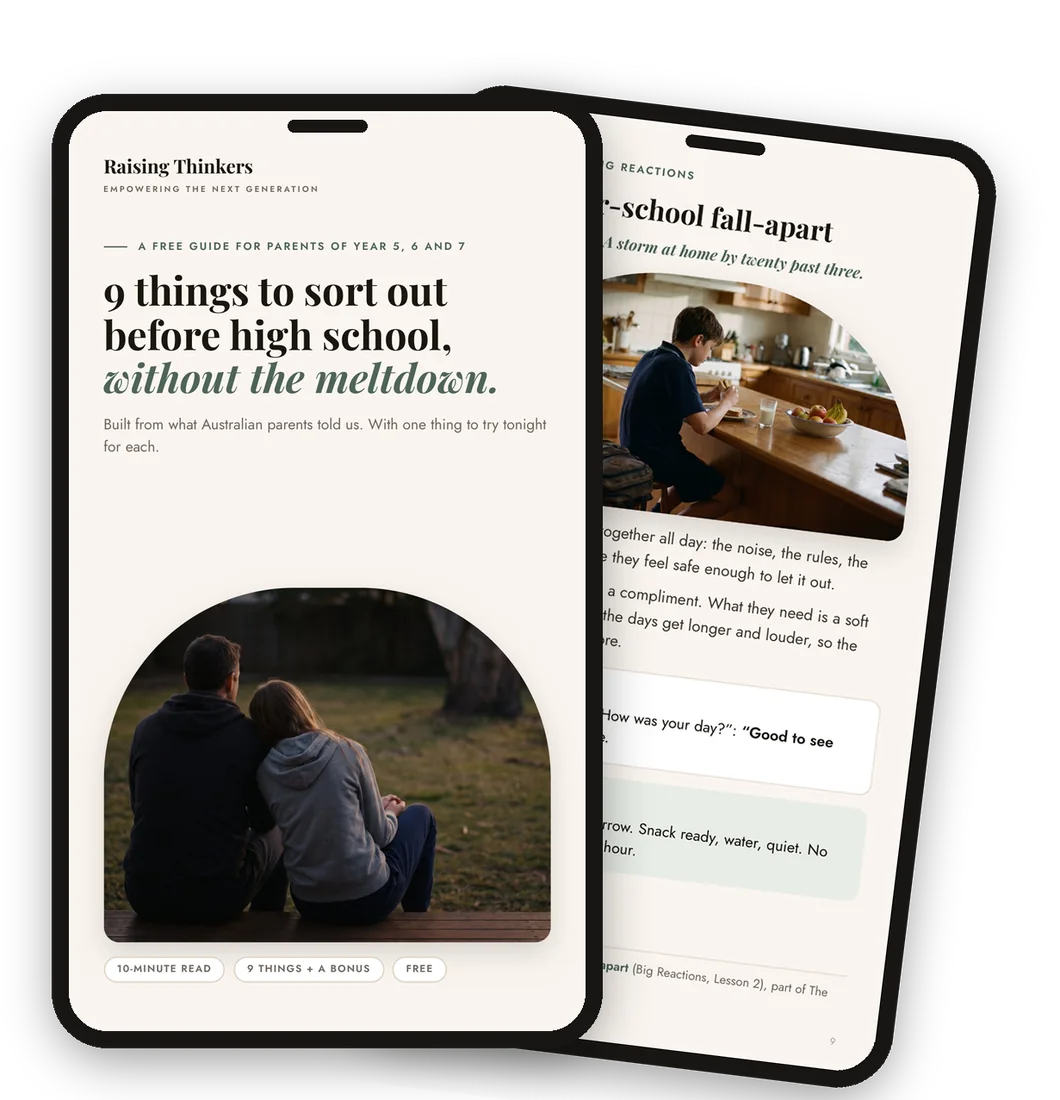 The free guide, 9 things to sort out before high school, open on a phone