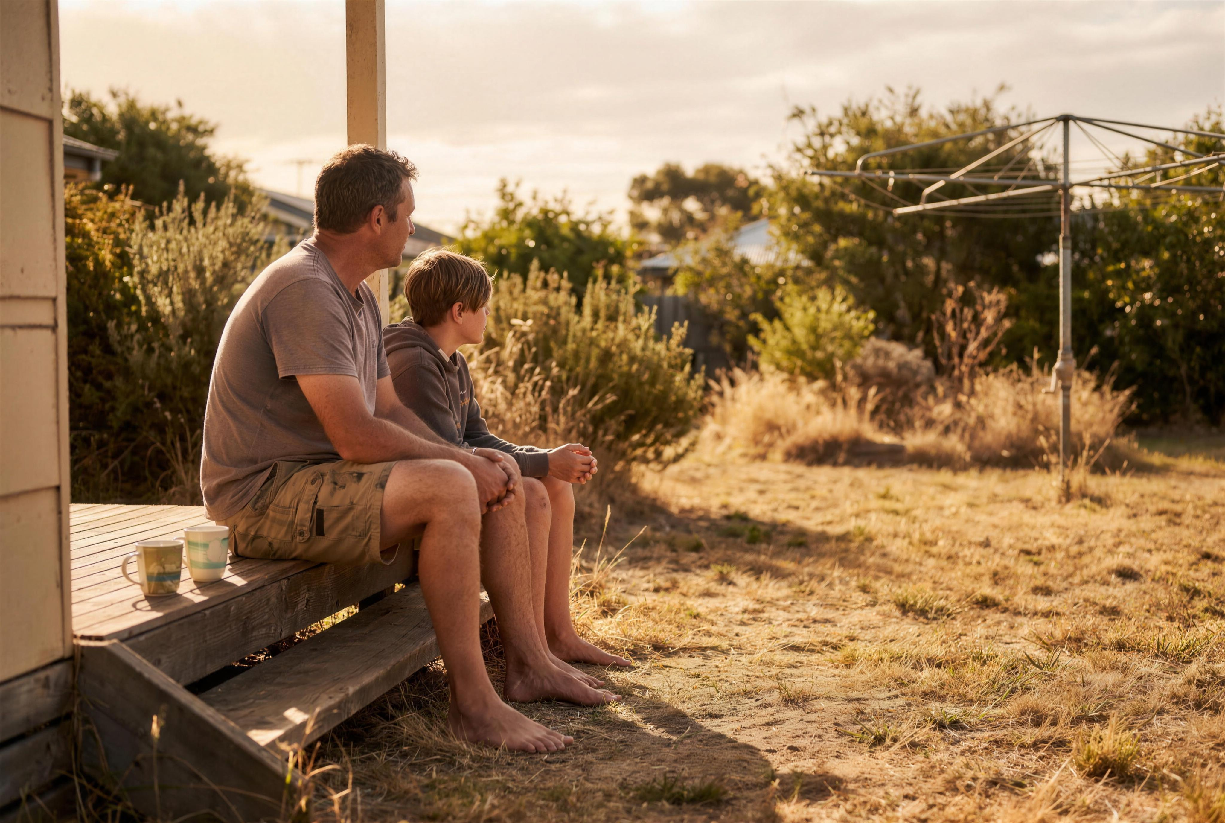 A parent and child sitting together outdoors