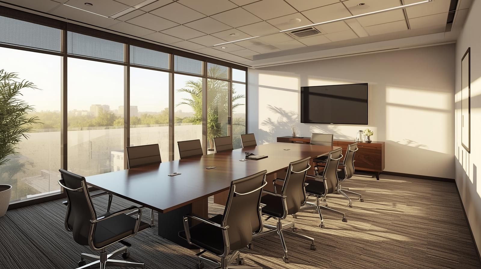 Executive conference room maintained through consistent commercial cleaning in Arizona.