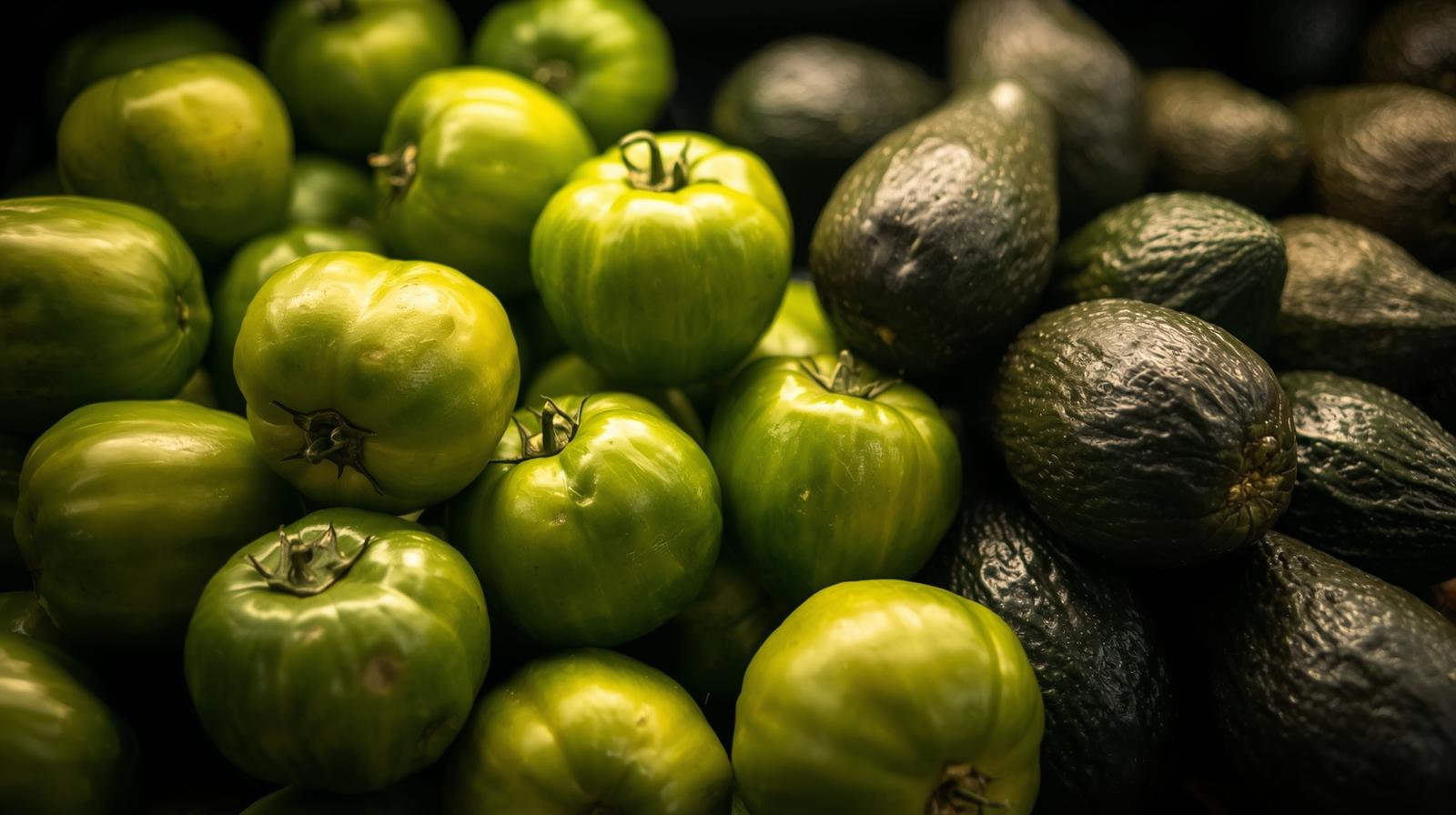 Fresh tomatillos and avocados in a grocery store produce aisle, symbolizing everyday moments of quiet reflection for busy women. Fresh tomatillos and avocados in a grocery store produce aisle, symbolizing everyday moments of quiet reflection for busy women.