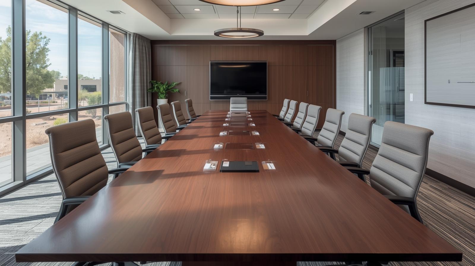 Executive conference room maintained through consistent commercial cleaning services with A3D Services in Arizona.