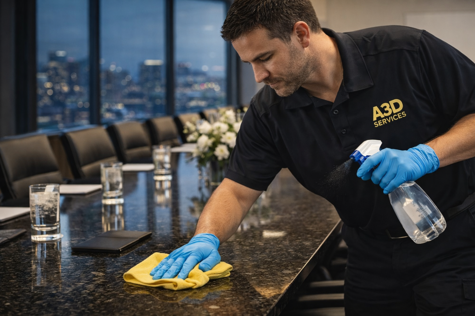 Detail-focused A3D Services commercial cleaning supporting workplace standards in an Arizona office.