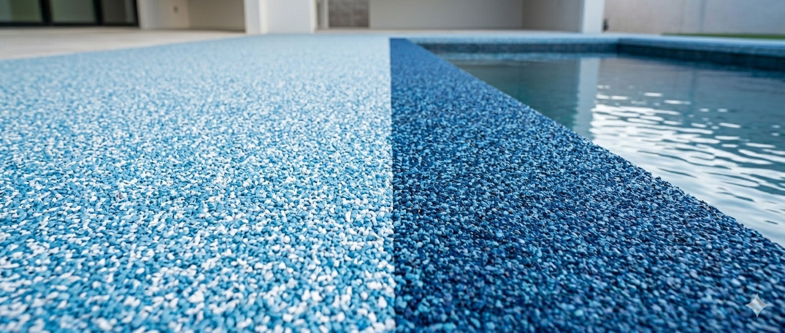 Seamless cool-surface rubber pool deck overlay providing elite traction under wet conditions for family safety