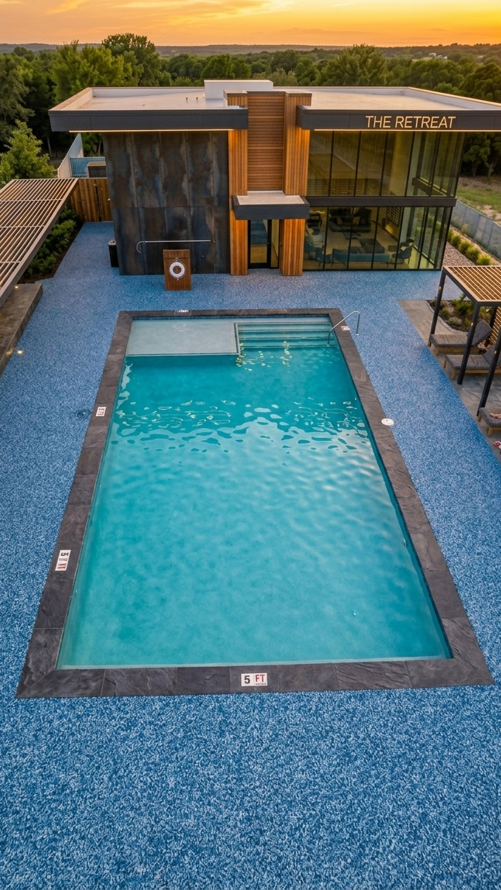 Premium hand-troweled TPV rubber pool decking installation at a luxury Timarron estate in Southlake Texas