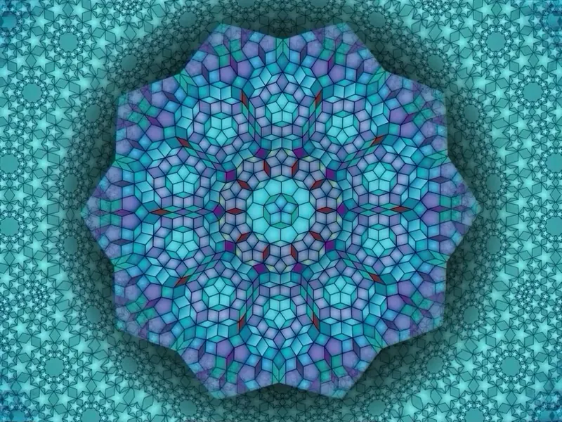 A still from Jonathan's animation: interlocking star and pentagon tiling in deep blue, magenta and violet