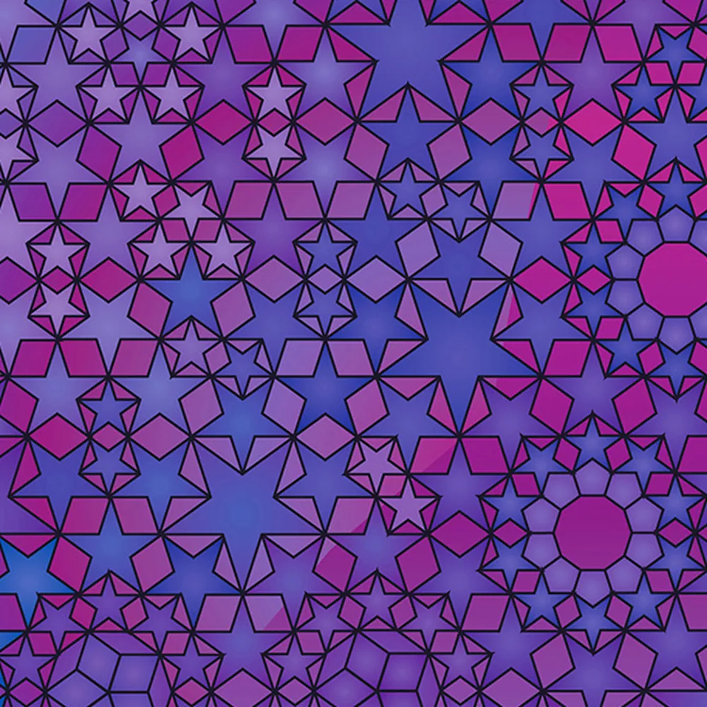 Detail of a star tiling by Jonathan Quintin in purple and magenta