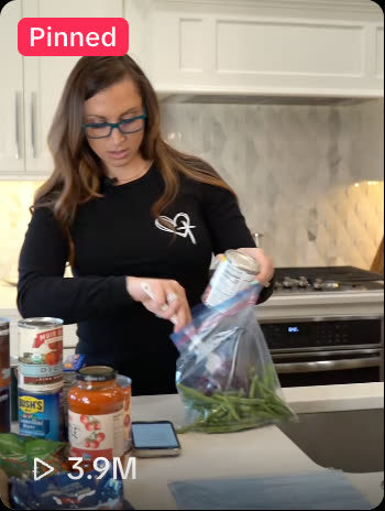 TikTok grid tile on @themegansteinberger, a freezer-meal prep video, showing 3.9M views