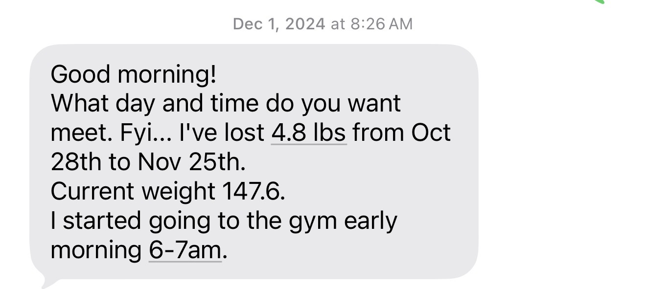 Client testimonial about enjoying the workouts and support