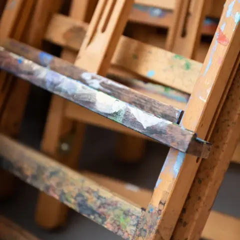 Photo: The Art Gallery at Congdon Yards website Paint-splattered wooden easels in a TAG classroom (Photo: The Art Gallery at Congdon Yards website)