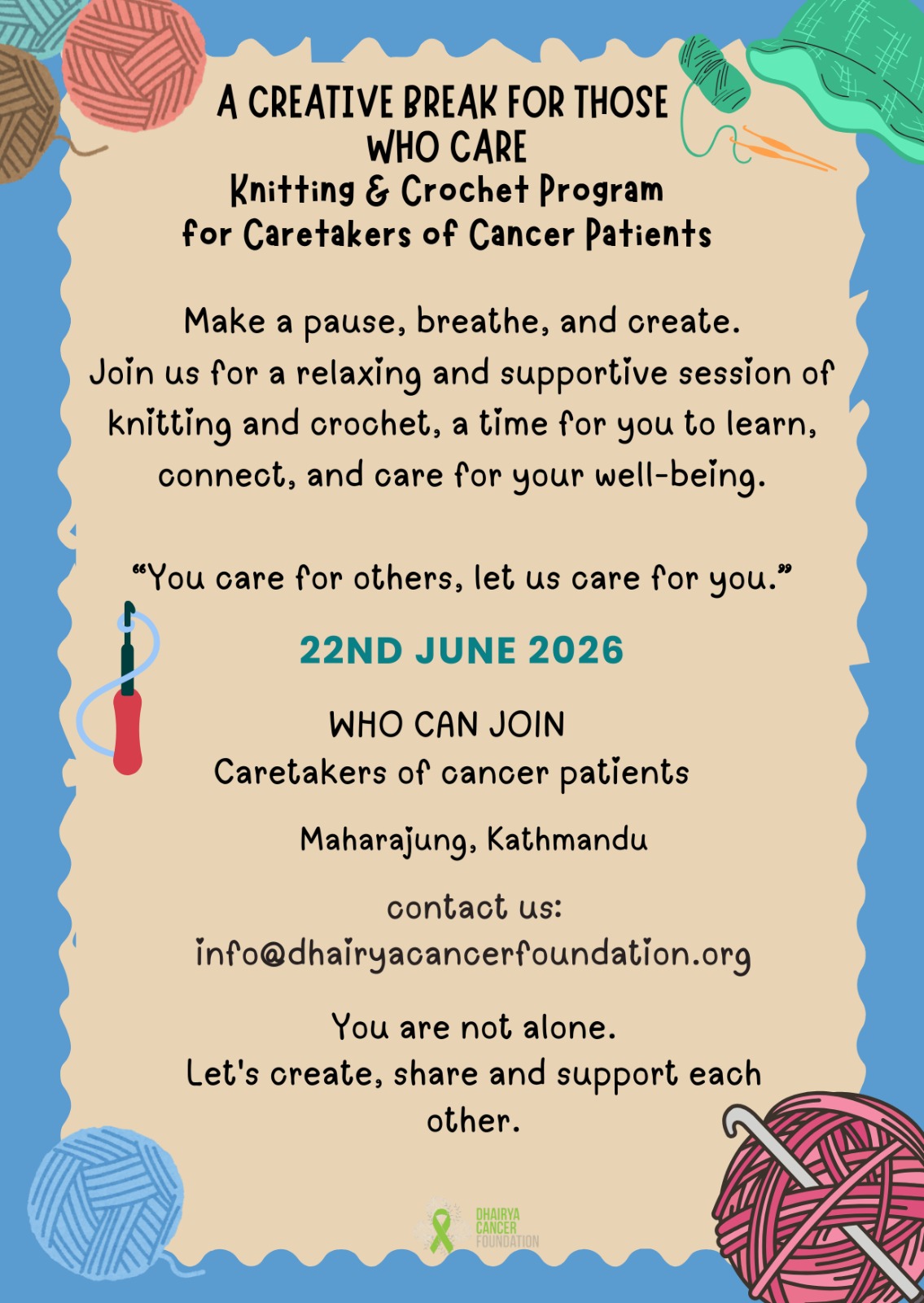 Knitting and Crochet Program for Caretakers of Cancer Patients poster