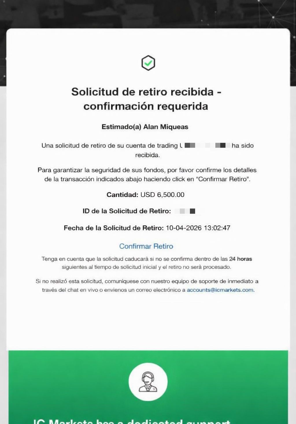 Retiro comprobado