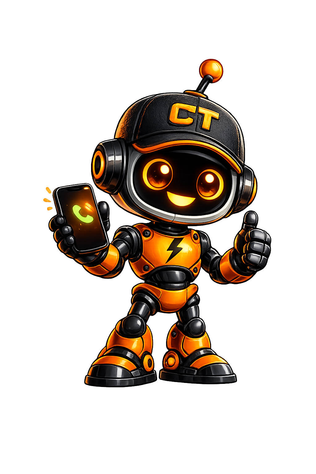 Conduit Trades chatbot mascot holding a phone with an incoming call