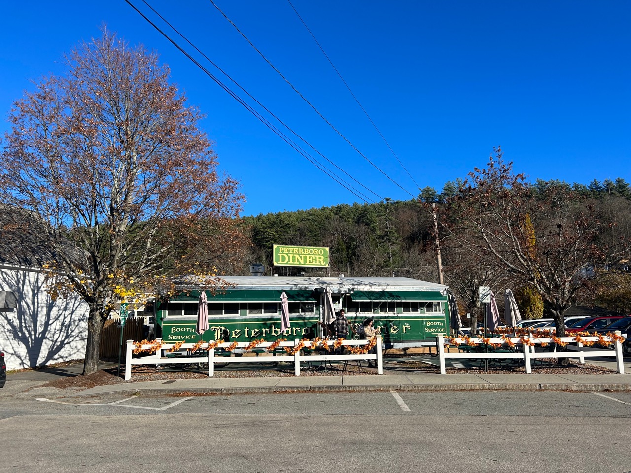 Peterboro Diner before its seasonal Christmas lighting display in Peterborough, New Hampshire