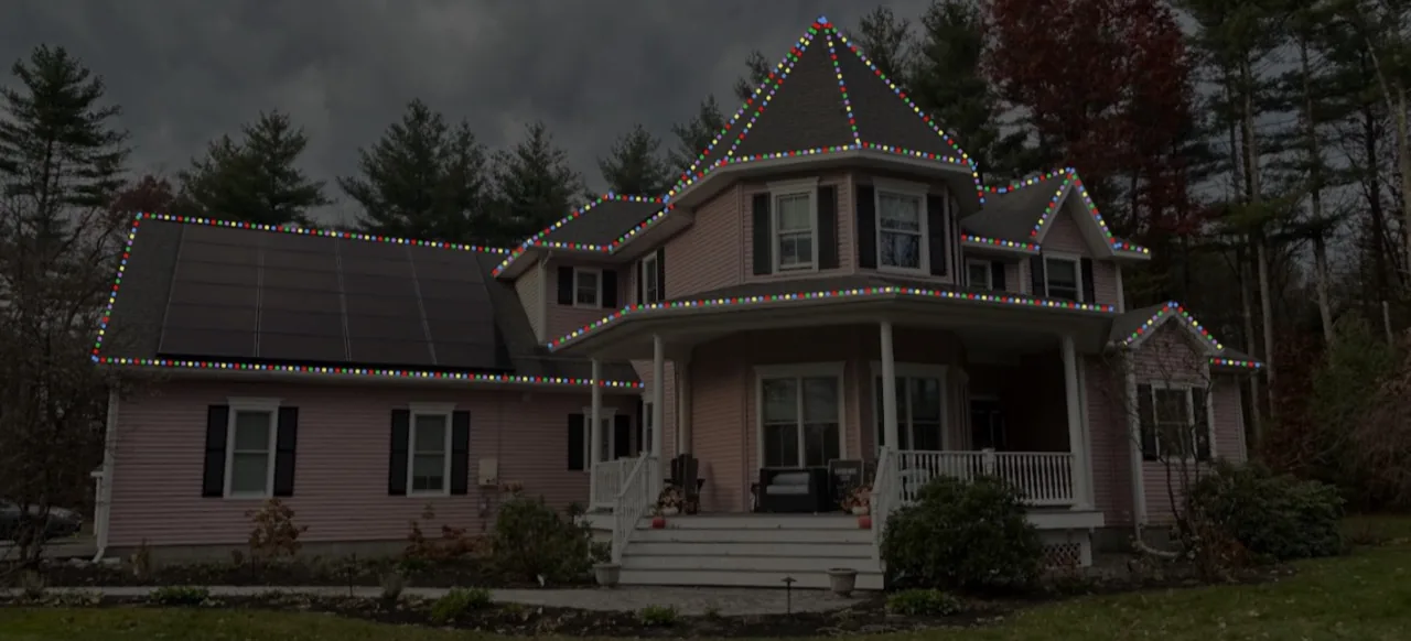 Multicolor Christmas light design visualization for a Victorian home