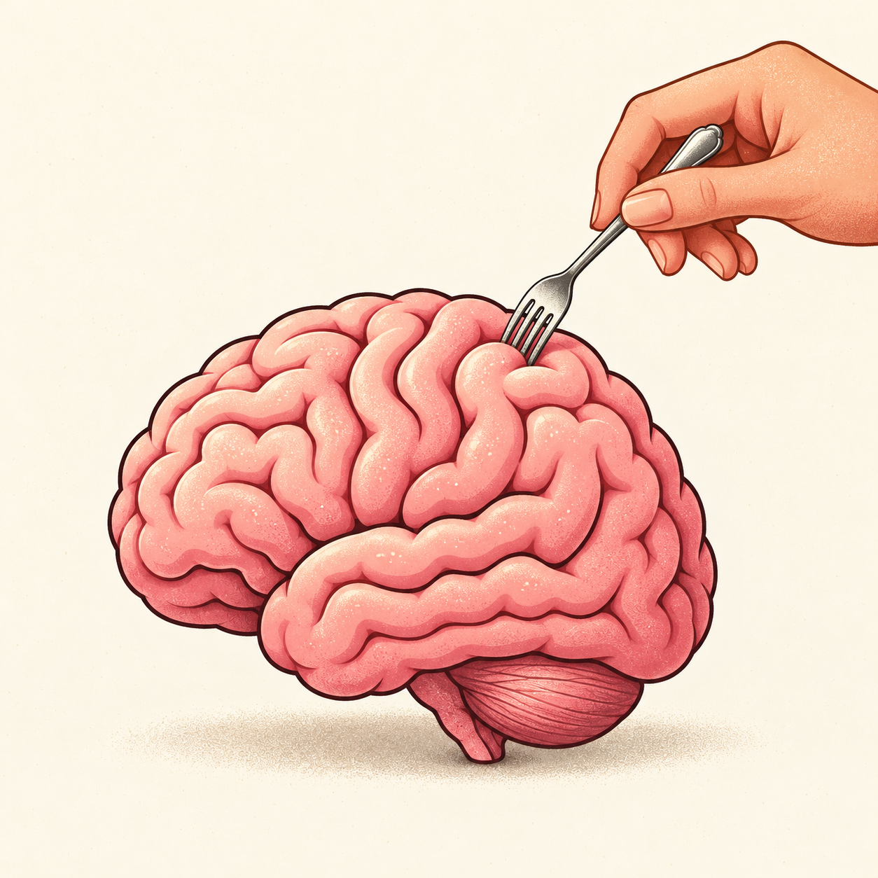 A fork poking a brain