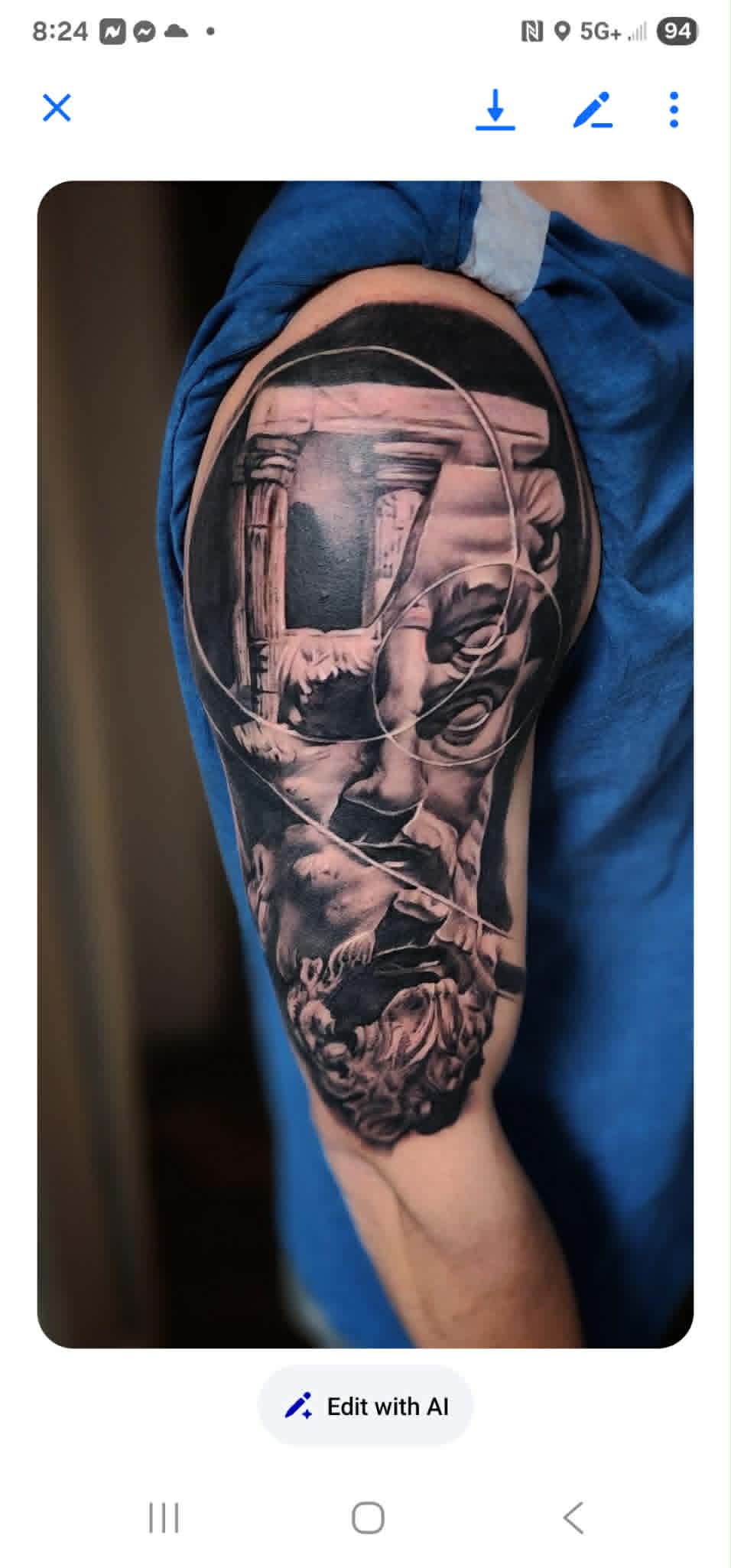 Black and grey Socrates portrait tattoo