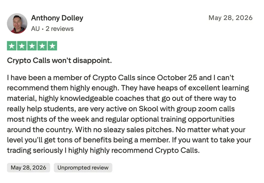 Trustpilot review from Anthony Dolley: Crypto Calls won't disappoint