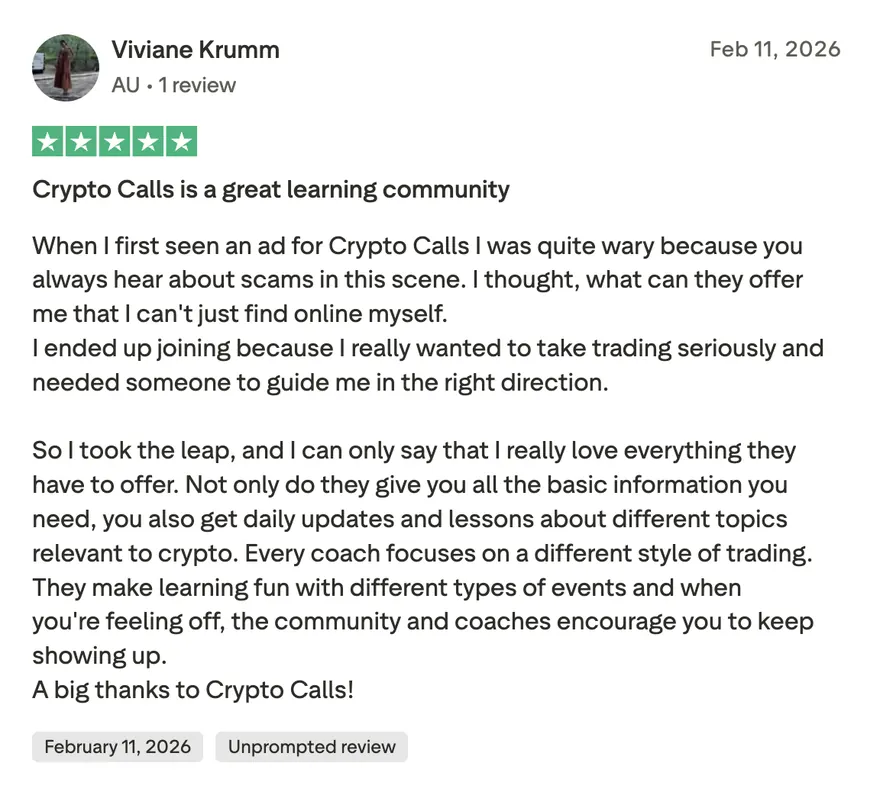 Trustpilot review from Viviane Krumm: a great learning community