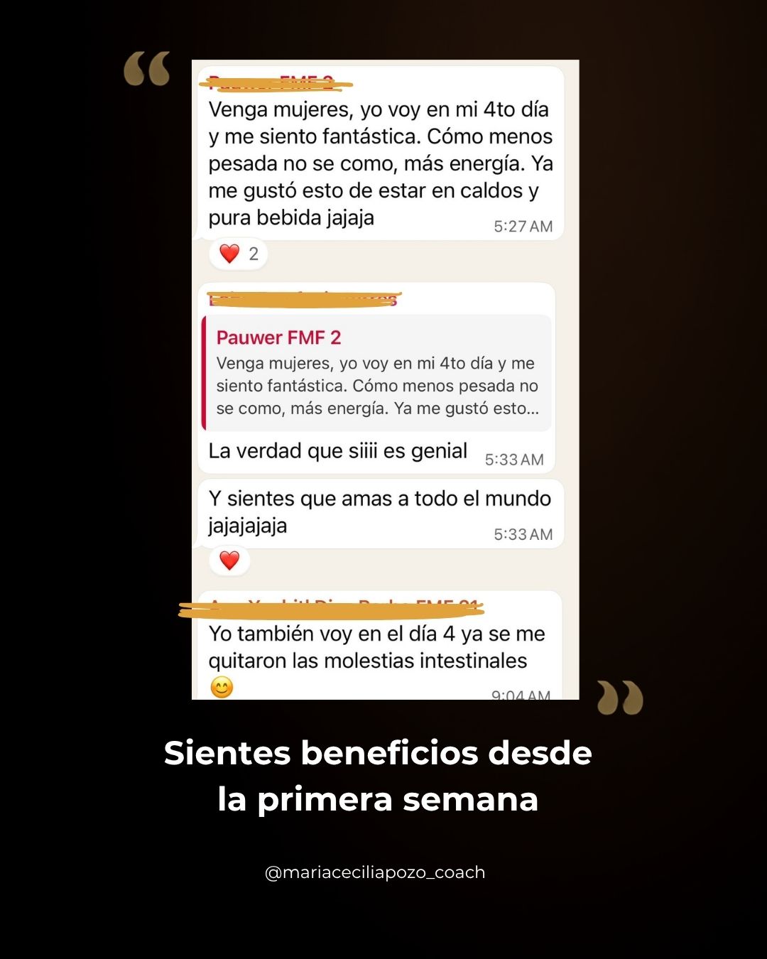 Mensaje de una mujer en proceso