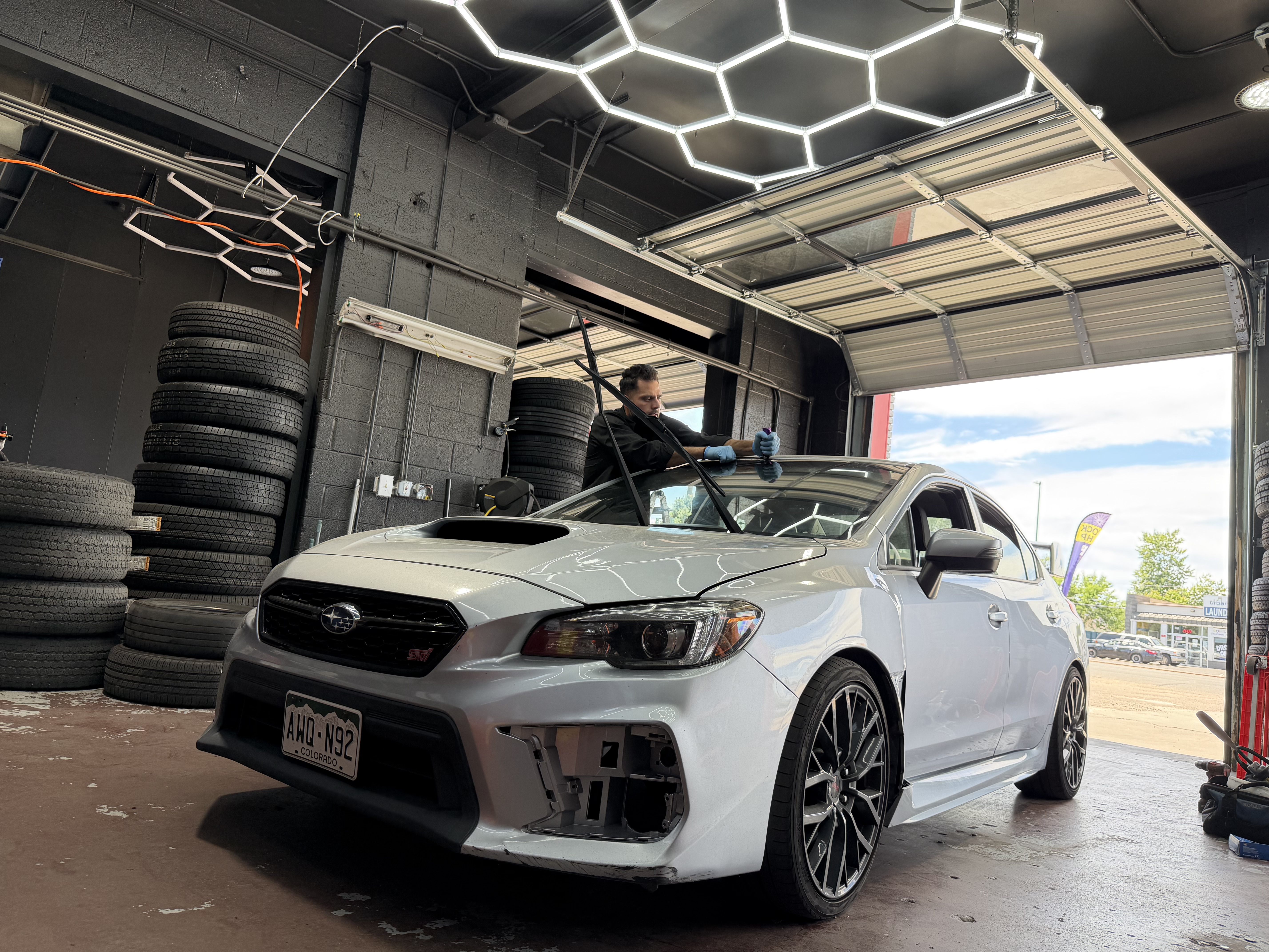windshield replacement subaru wrx sti silver indoor shop city auto glass englewood co 03