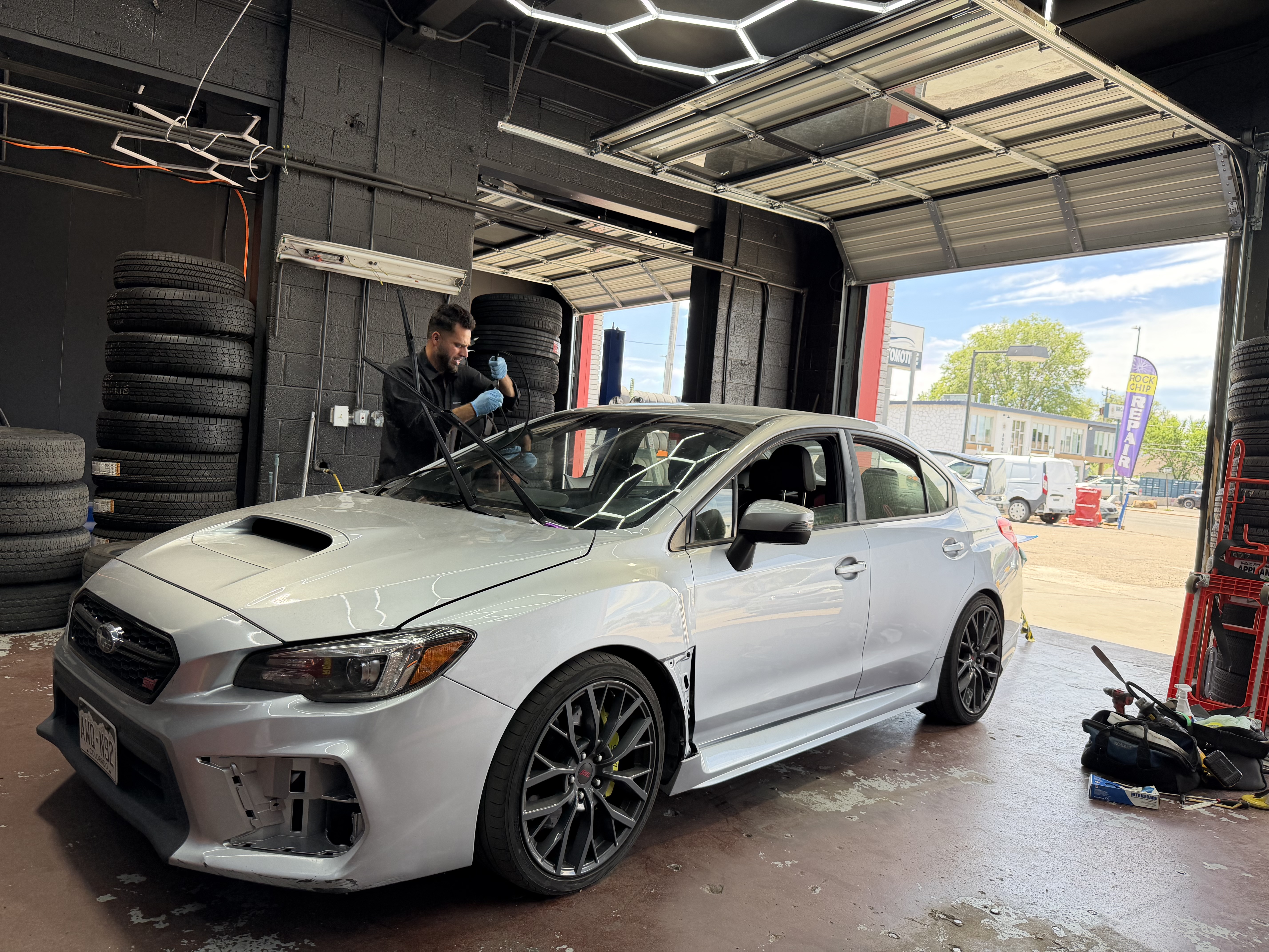 windshield replacement subaru wrx sti silver indoor shop city auto glass englewood co 02