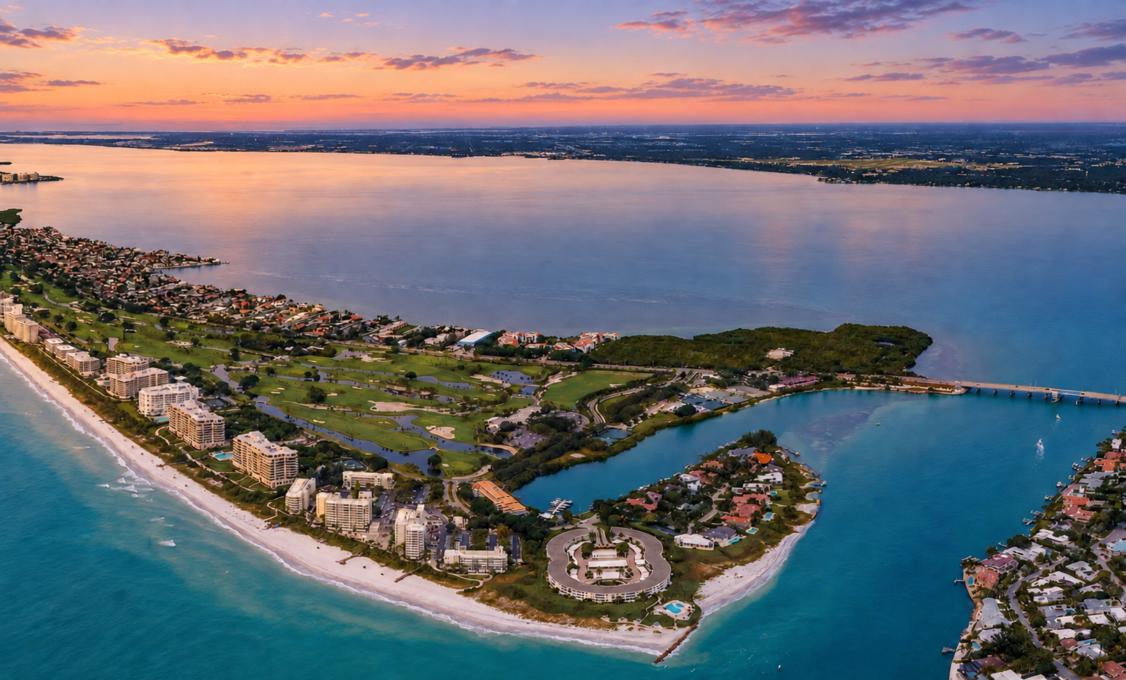Longboat Key aerial view at soft twilight
