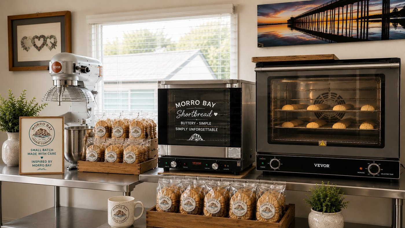 Morro Bay Cookie Company kitchen — small batch shortbread baking