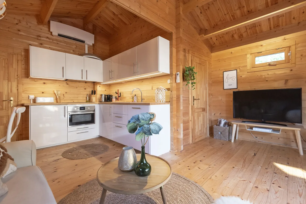 Kitchen and living area at The Sea Lodge