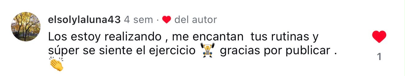 Mensaje de una alumna de NatFit en Instagram