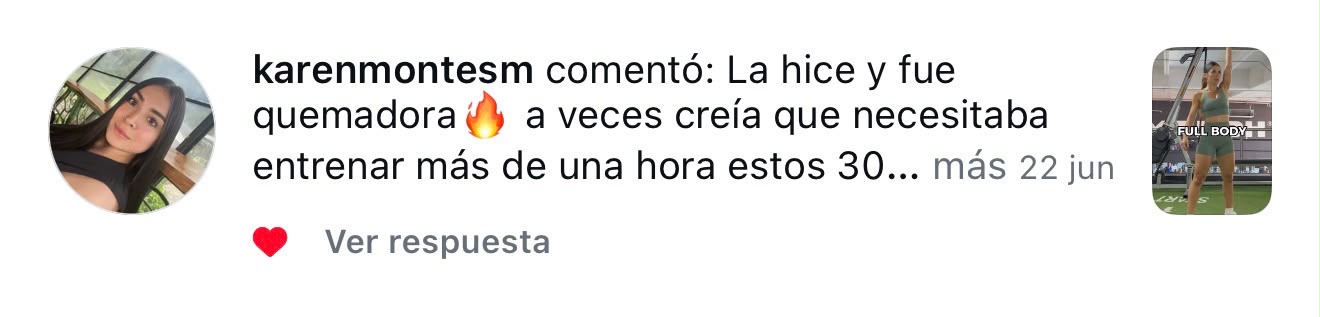 Mensaje de una alumna de NatFit en Instagram