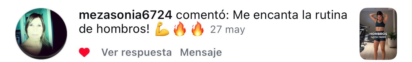 Mensaje de una alumna de NatFit en Instagram