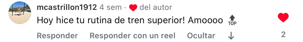 Mensaje de una alumna de NatFit en Instagram