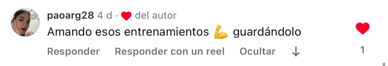 Mensaje de una alumna de NatFit en Instagram