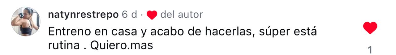 Mensaje de una alumna de NatFit en Instagram