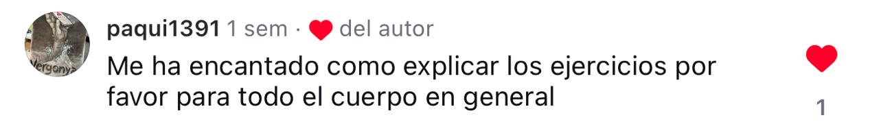 Mensaje de una alumna de NatFit en Instagram