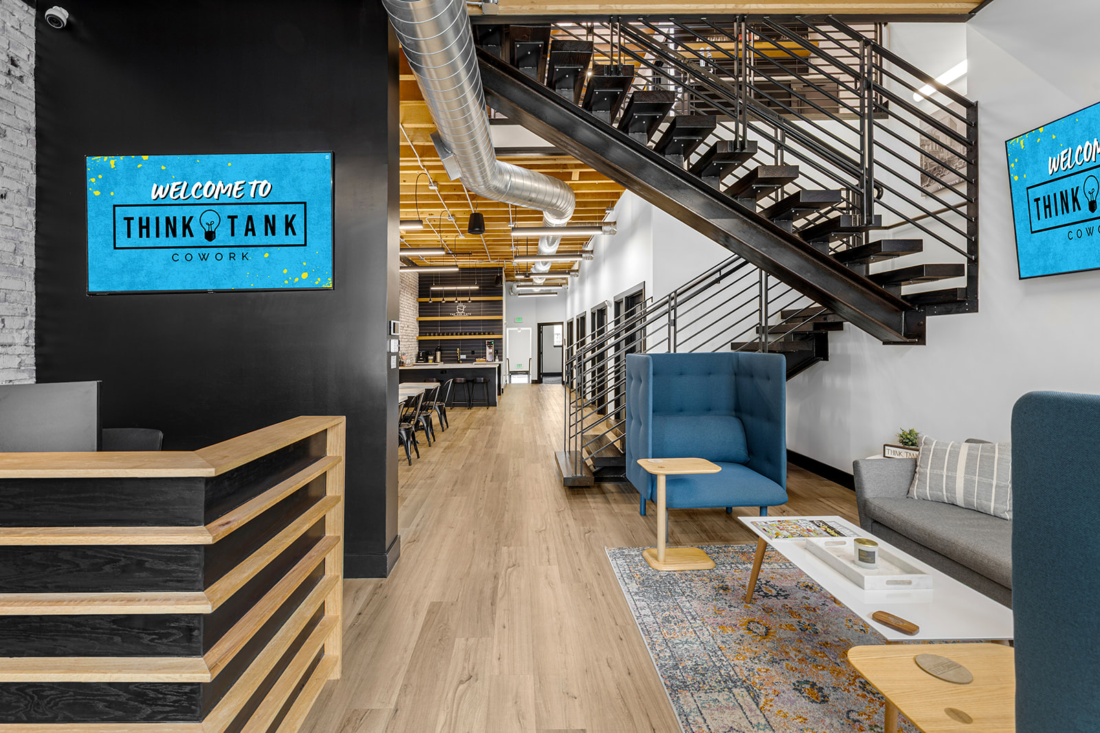 The front area and lounge at Think Tank Cowork in downtown Everett, Washington