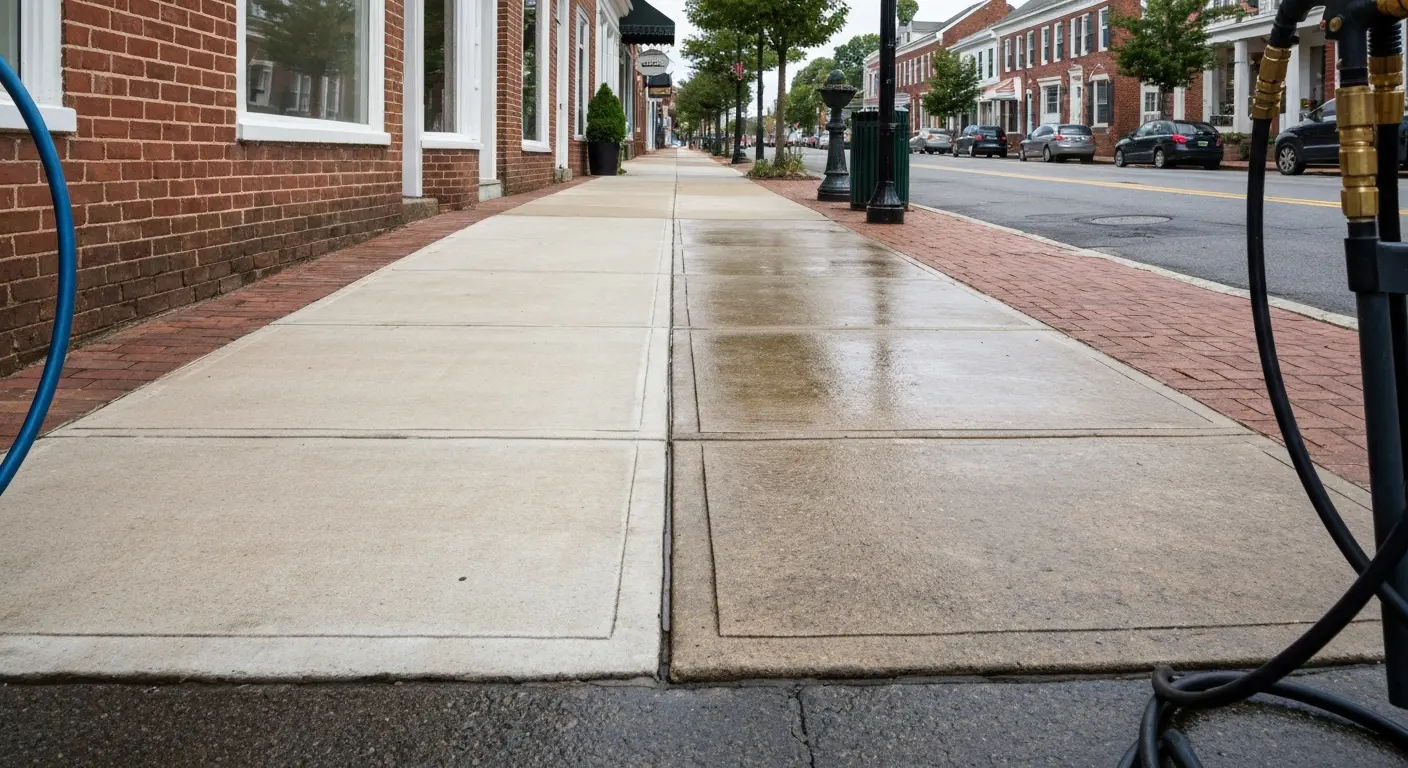 Concrete sidewalk cleaning and restoration